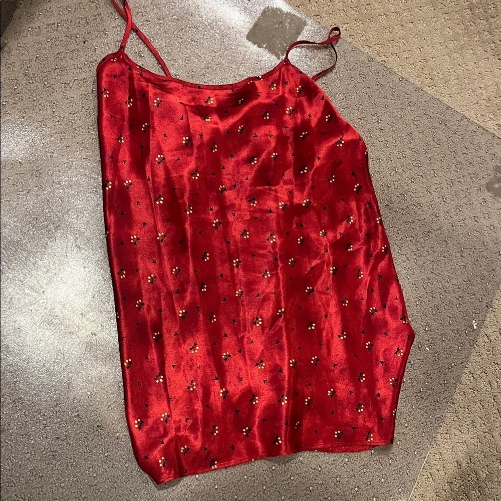 Natori Vintage L Elegant Red Satin Nightgown